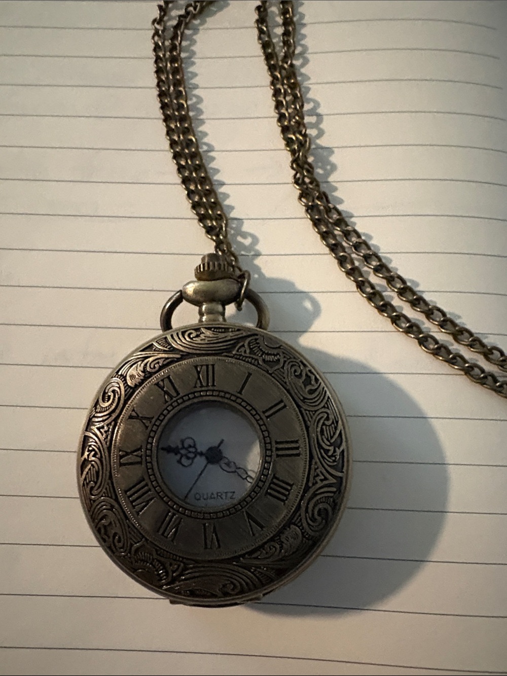 Antique-Style Bronze Pocket Watch Pendant Necklace - Bronze Finish